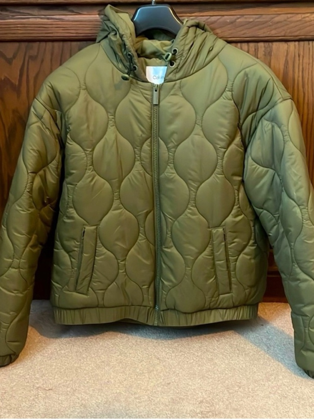 Calvin Klein Quilted Hooded Puffer Jacket in Olive